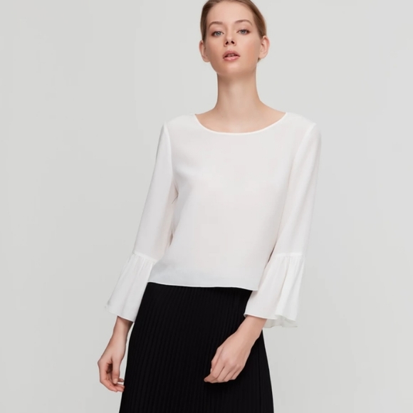 Aritzia Babaton Humbert Blouse Blue Bell Sleeve - Picture 11 of 11